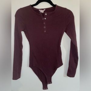 Forever 21 Buttoned Maroon Bodysuit